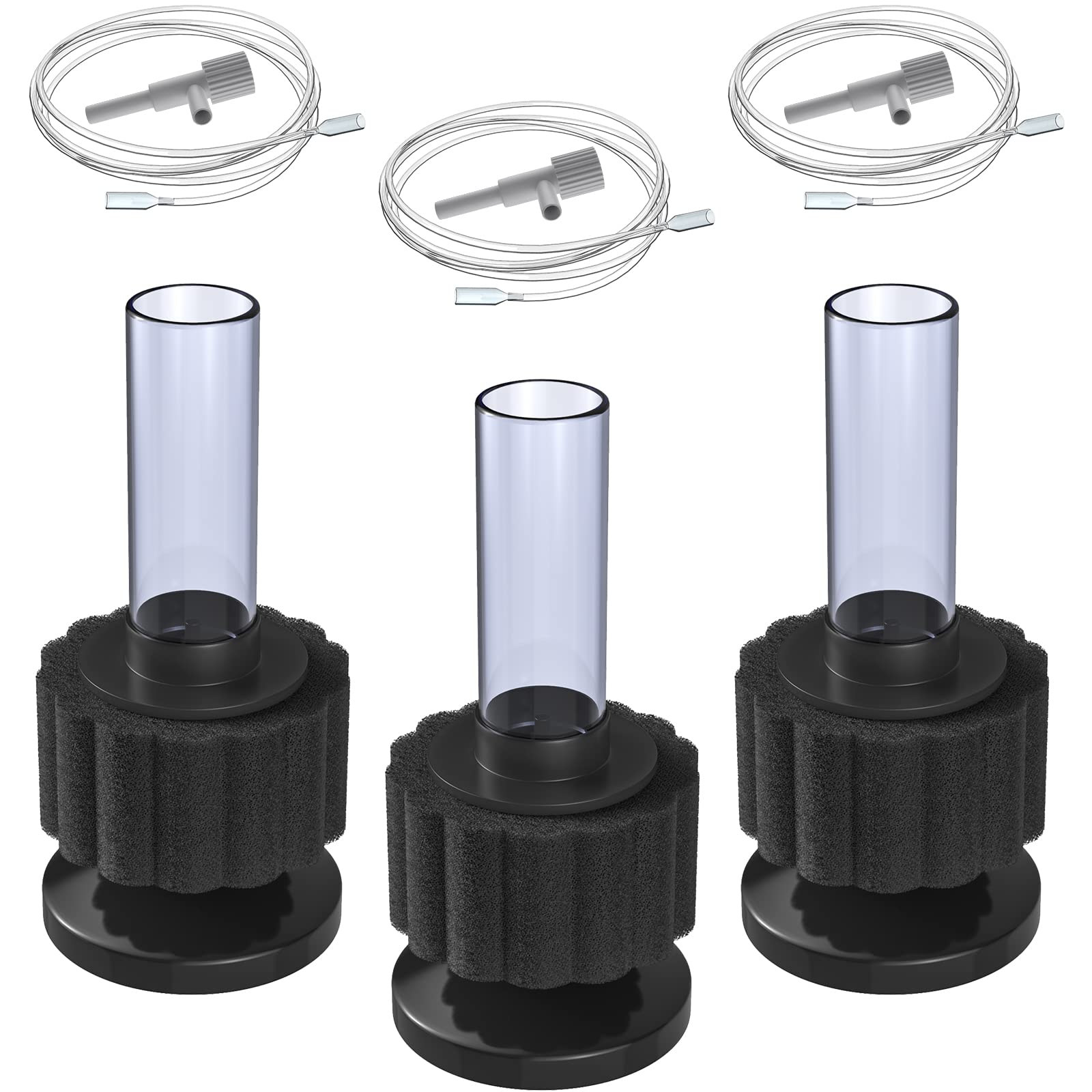 Pawfly 3 Pack Aquarium Nano Bio Sponge Filter Quiet Betta Fry Shrimp Foam Filter Kit with Airline Tubing for Small Fish Tank up to 12 Litre