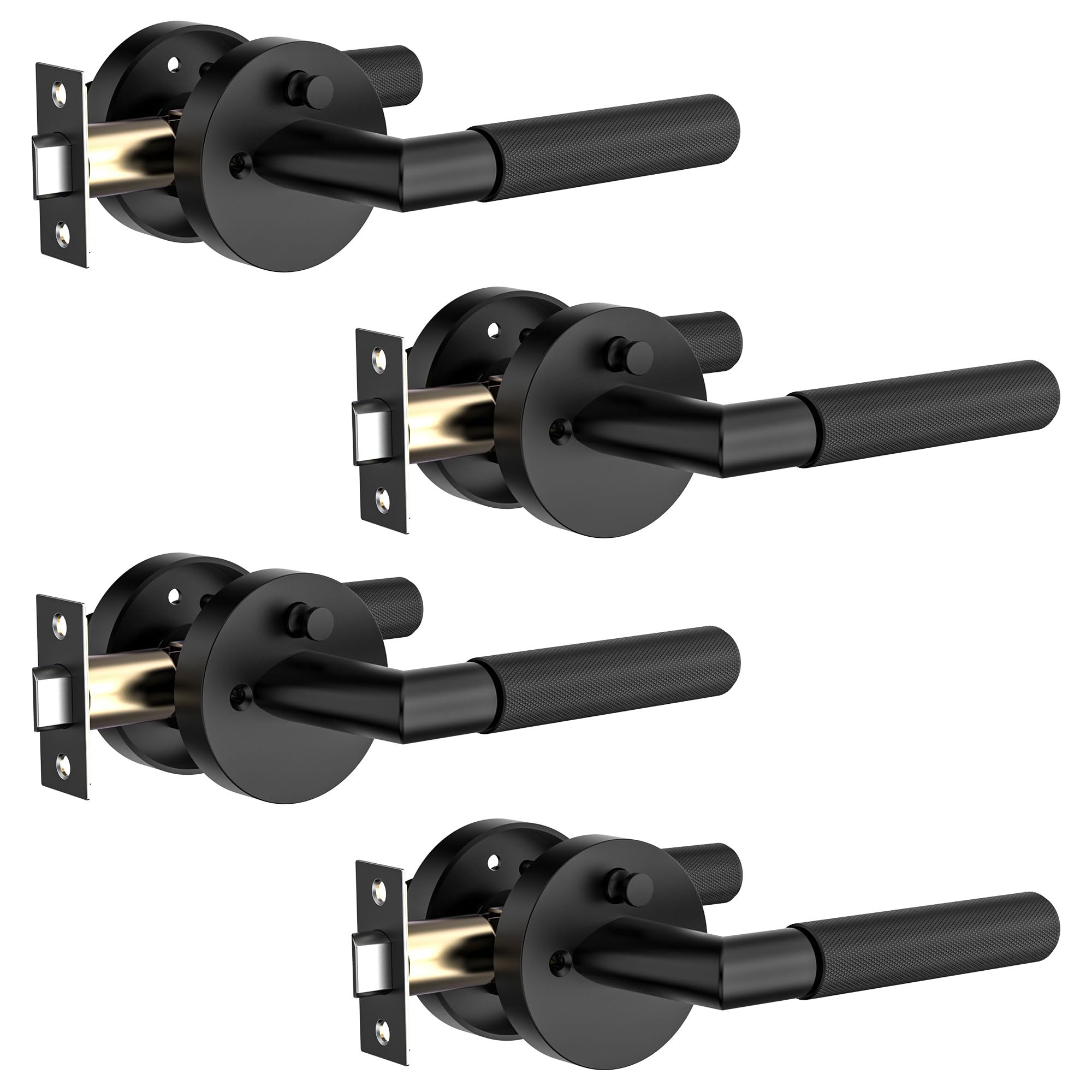 Photo 1 of Zylaria 4 Pack Matte Black Door Lever Handle – Keyless Privacy for Bedroom/Bathroom, Anti-Slip Knurled Grip, Fits Left/Right Hand Doors