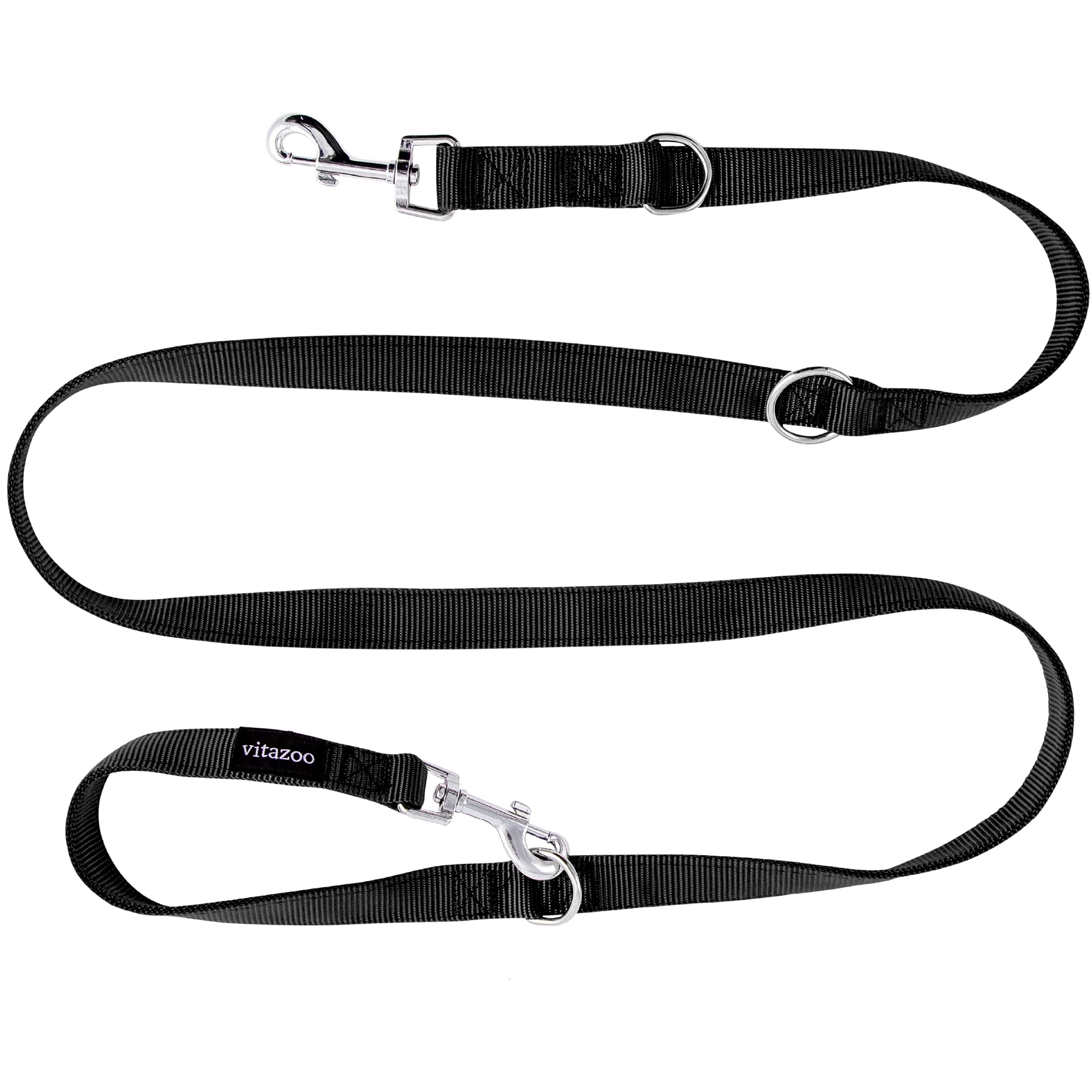Vitazoo Premium Dog Lead In Graphite Black, Strong and adjustable to 3 different lengths (1,1 m - 2,1 m) | leash, double leash, braided, with 2 years of customer satisfaction guarantee