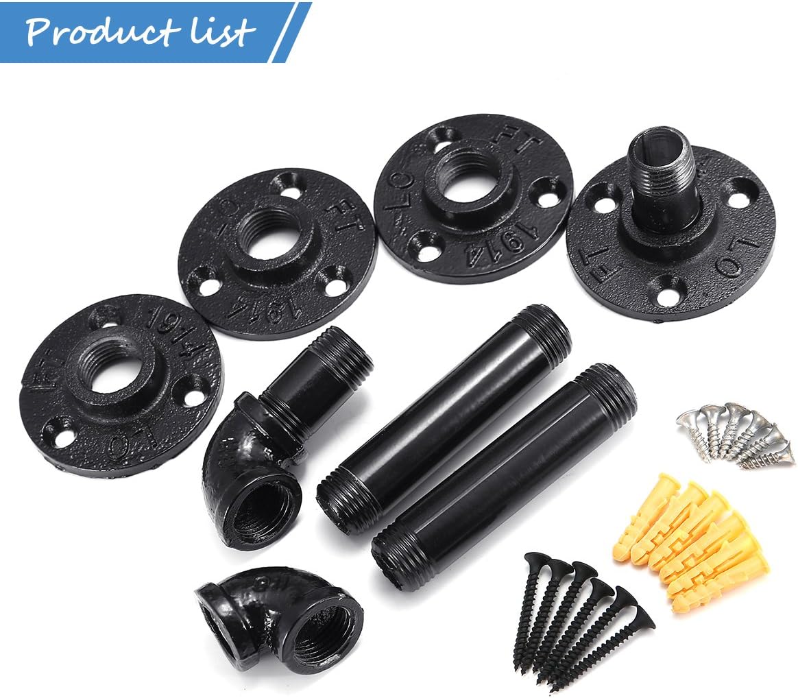 king do way Industrial Black Iron Pipe Bracket Wall Mounted Floating Shelf Hanging Wall Hardware Decor for Farmhouse Shelving Hardware Heavy Duty (2pcs): Home Improvement