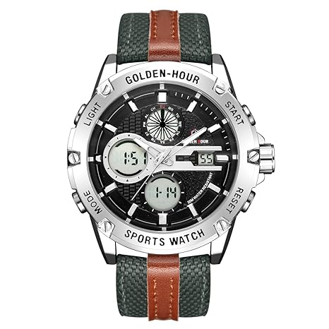 Herrenuhren Sportarten Digital Analog Wasserdicht Multifunktions Militär Braun Leder Alarm Stop Armbanduhr