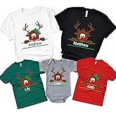 Red Nosed 2024 Family Christmas Shirts, Cute Reindeer Custom Family Shirt, for Dad, Mom, Baby, Christmas Family Pajamas, Christmas Vacation Holiday Tops for Women