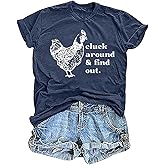 Cluck Around & Find Out Shirt Women Funny Chicken Graphic Tee Inspirational Letter Loose Work Top Casual Farmer Tshirt