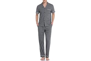 COLORFULLEAF Men's 100% Cotton Pajamas Set Button Down Sleepwear Short Sleeve and Long Pants Pjs