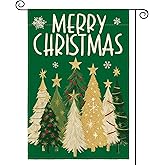 AVOIN colorlife Merry Christmas Garden Flag 12x18 Inch Double Sided Outside, Christmas Trees Winter Holiday Yard Outdoor Flag Green
