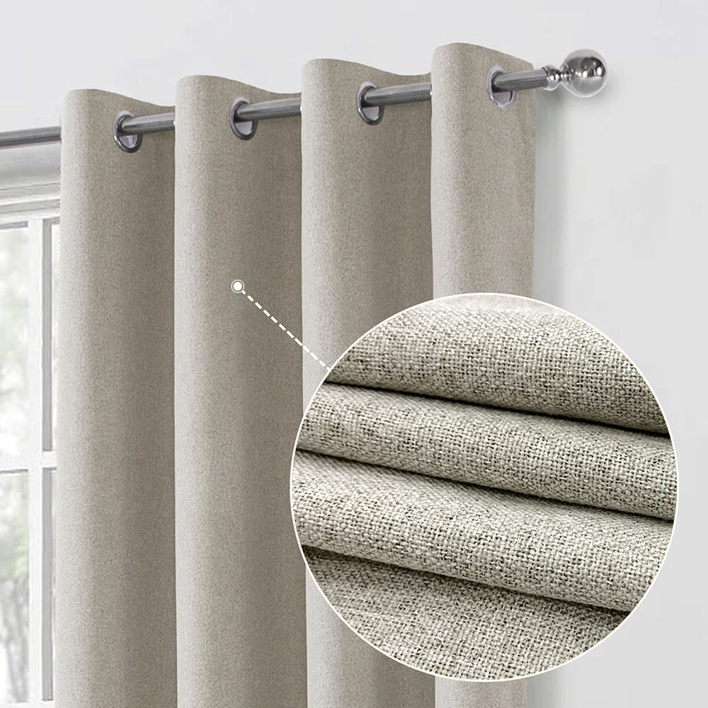 always4u 100% Blackout Curtains for Bedroom 1 Pair Modern Linen Look Window Treatment for Home Decoration 3-layer Fully Lined Thermal Curtain Stone 66x90