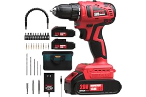 INSPIRITECH 20V Cordless Drill, Brushless Power Drill Set with 2 Batteries and Charger,3/8-Inch Chuck Electric Driver,22 Torque Setting, Bits and Tool Bag Included