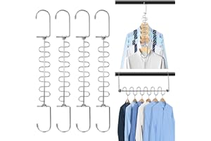 KLEVERISE 4 Pack Metal Space Saving Hangers, Stainless Steel Hangers Space Saving for Clothes, Magic Cascading Space Saving C