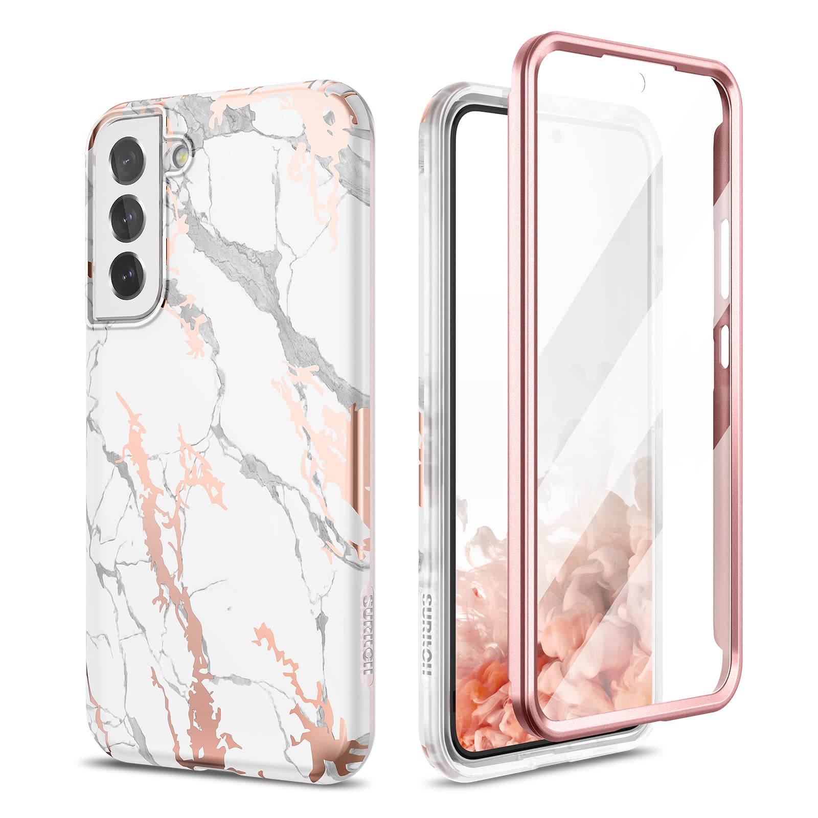 Photo 1 of SURITCH for Samsung Galaxy S22 Plus Case, [Built-in Screen Protector] Full Body Protection Shockproof Rugged Bumper Slim Soft Silicone Protective Cover for Galaxy S22 Plus 6.6 Inch - White Marble
