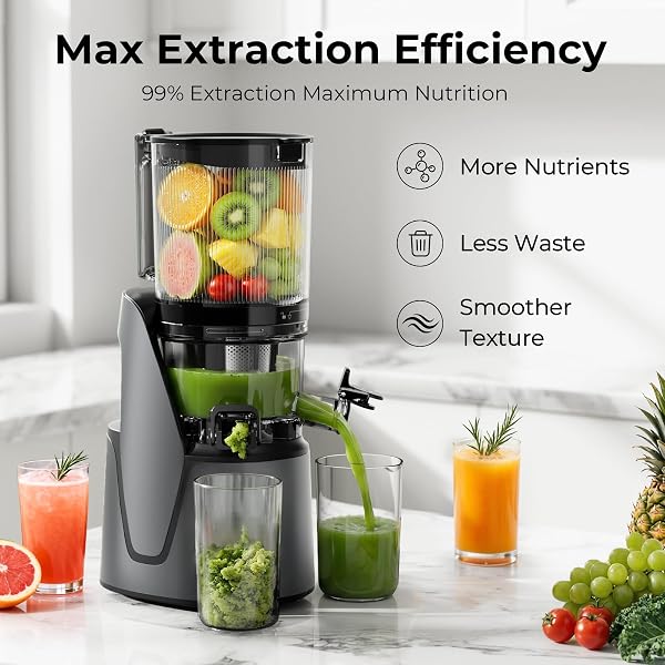 EANORUUS JUICER MACHINES, 3-IN-1 COLD PRESS JUICER WITH 6.5″ EXTRA LARGE CHUTE, 100OZ LARGE CAPACITY, AC MOTOR, MAKES JUICE, NUT MILK & SORBET, PREMIUM GRAY