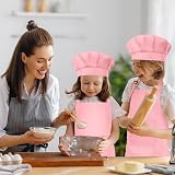Bouiexye Kids Apron and Chef Hat Set Pink Adjustable with Pockets view 6