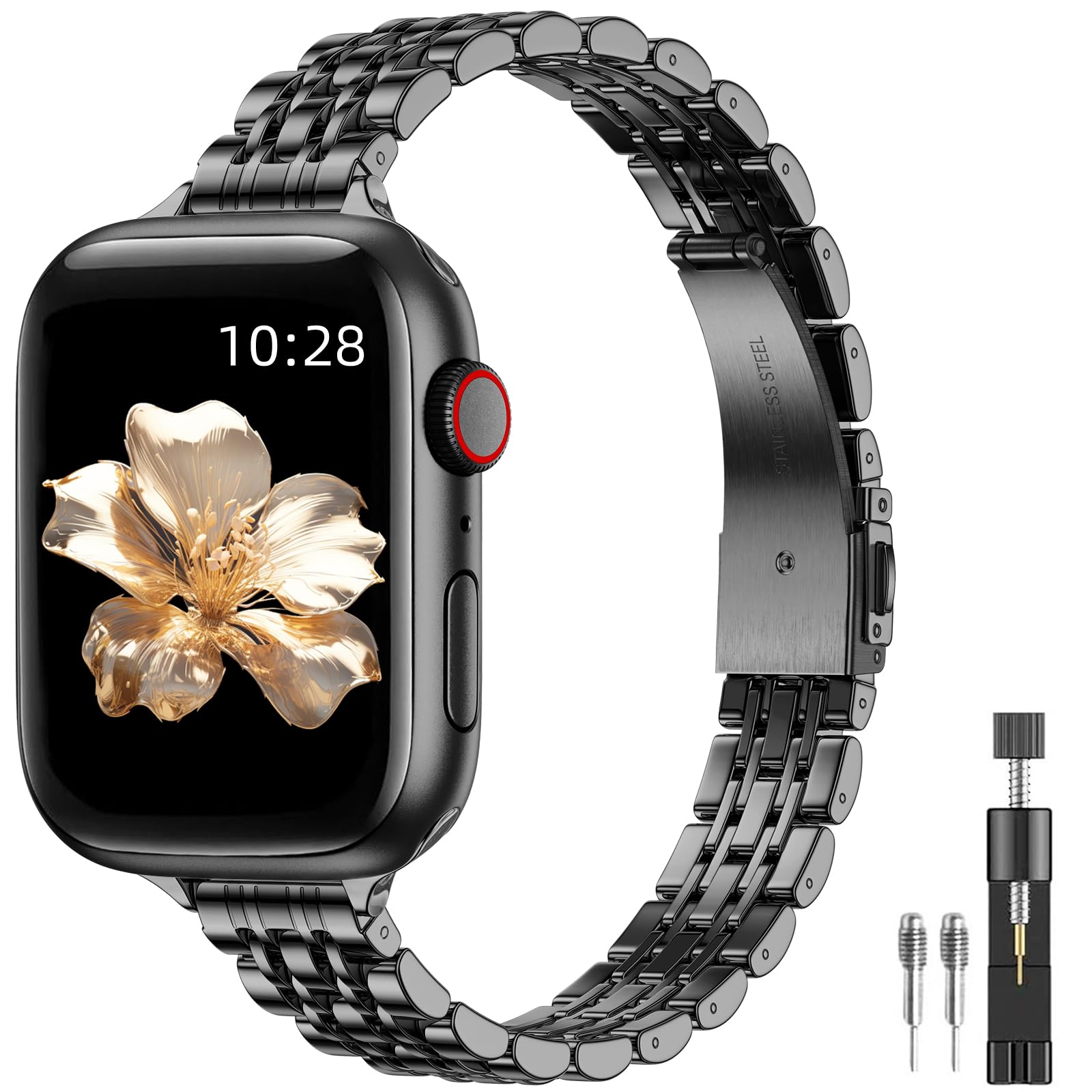 Photo 1 of IMIVIO Compatible with Apple Watch Bands for Women Dressy Gold Silver Metal Cute Designer 40mm 44mm 45mm 41mm 38mm 42mm 46mm 49mm, Slim Bling Stainless Steel for iWatch Bands Series 10 9 8 7 6 5 4 2
