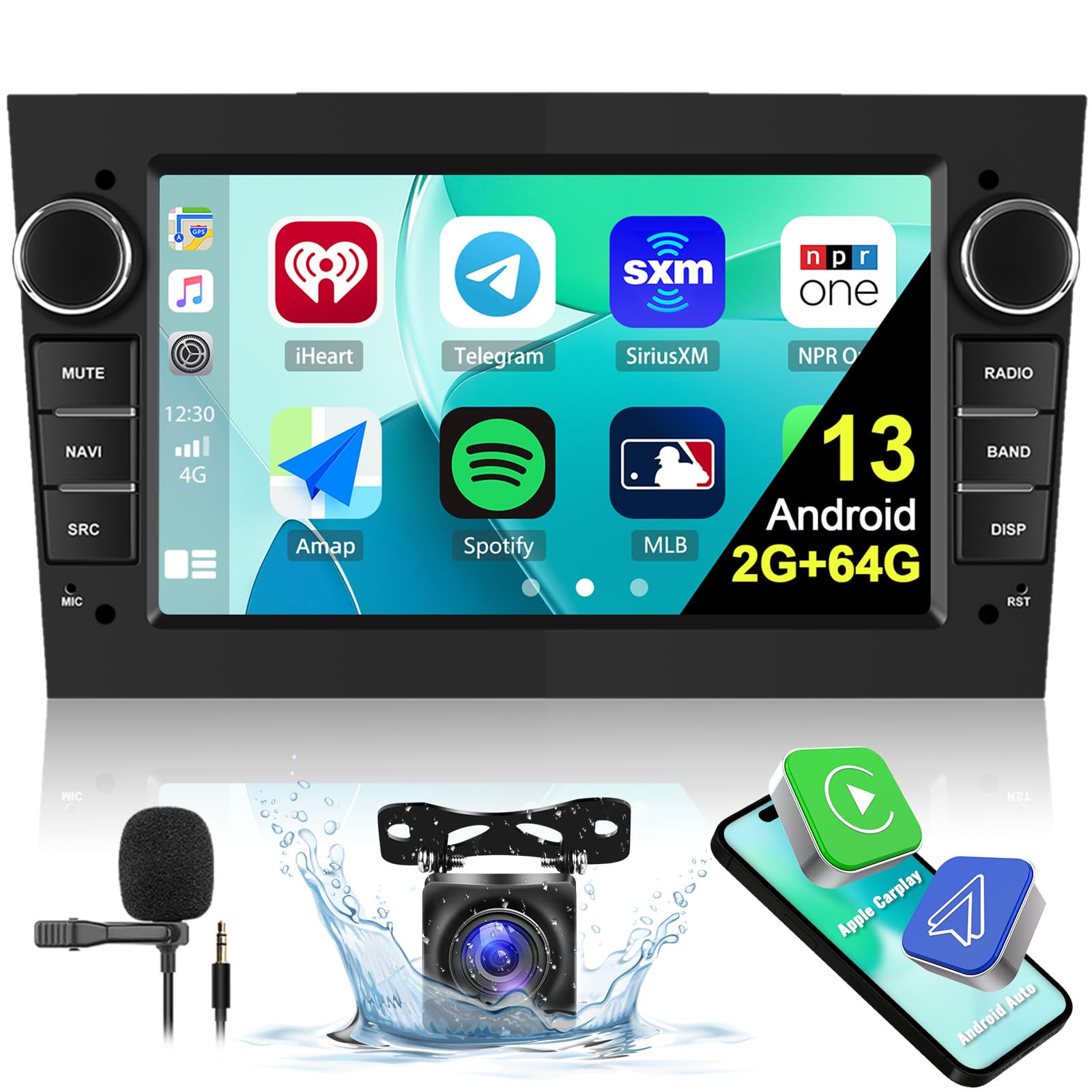 2G+64G Android 13 Car Stereo for Vauxhall Corsa Astra Vivaro Zafira Combo with Wireless Carplay Android Auto 7" Touch Screen Car Radio with Bluetooth GPS WiFi FM RDS MirrorLink Backup Camera Head Unit