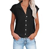 Summer Tops for Women 2026 Trendy Cotton Linen Button Down Shirts Dressy Cap Sleeve Collared Business Casual Blouses