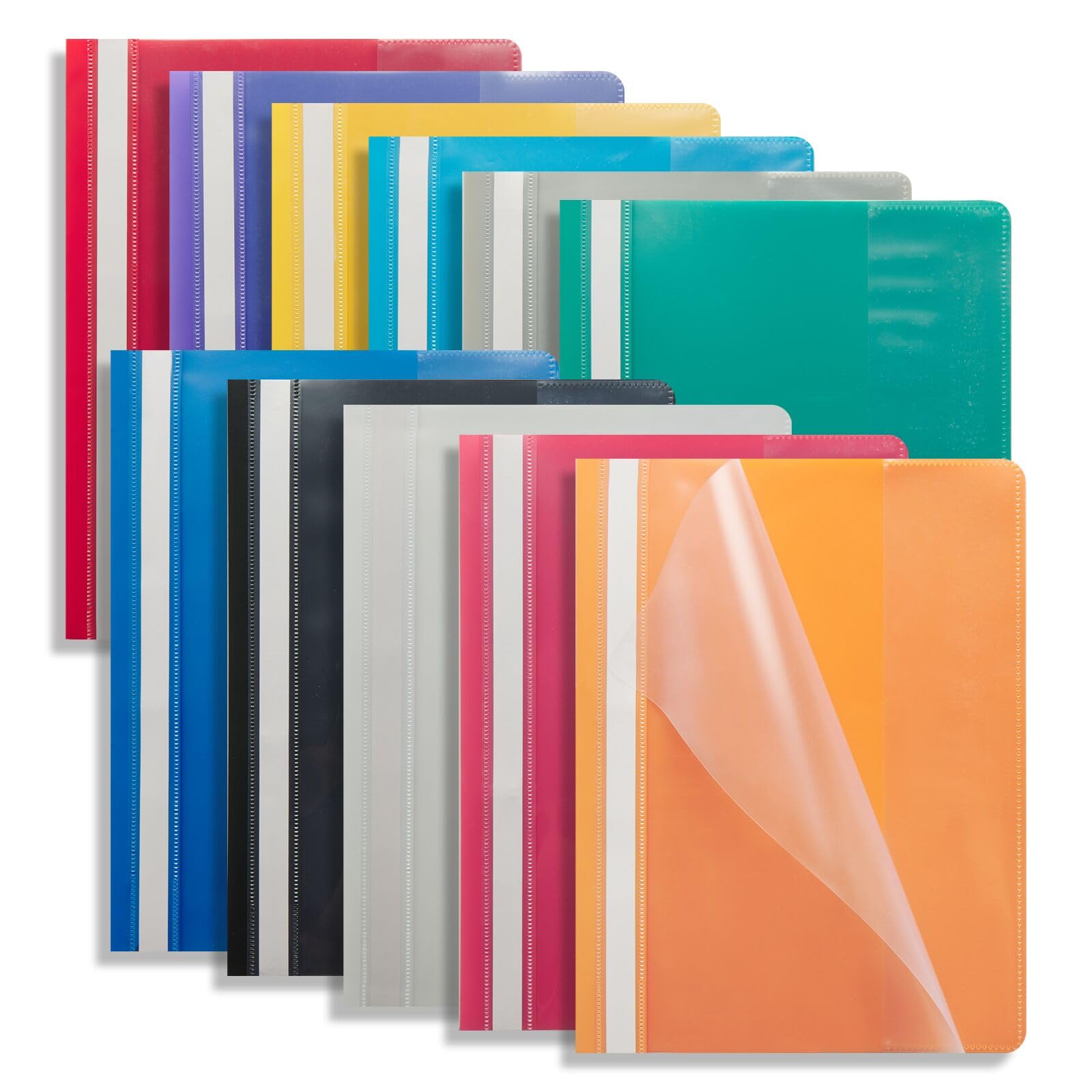 FOSHISY 22 Pack A4 Project Folders, Plastic Presentation Document Files Folders, Report Organiser Holder with Transparent Cover & 2 Prongs