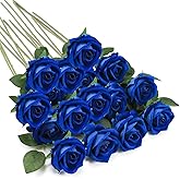 TBUY ROSE 16PCS Artificial Silk Flowers Faux Roses Bouquet Long Stem for Home Wedding Decoration Party (Royal Blue)