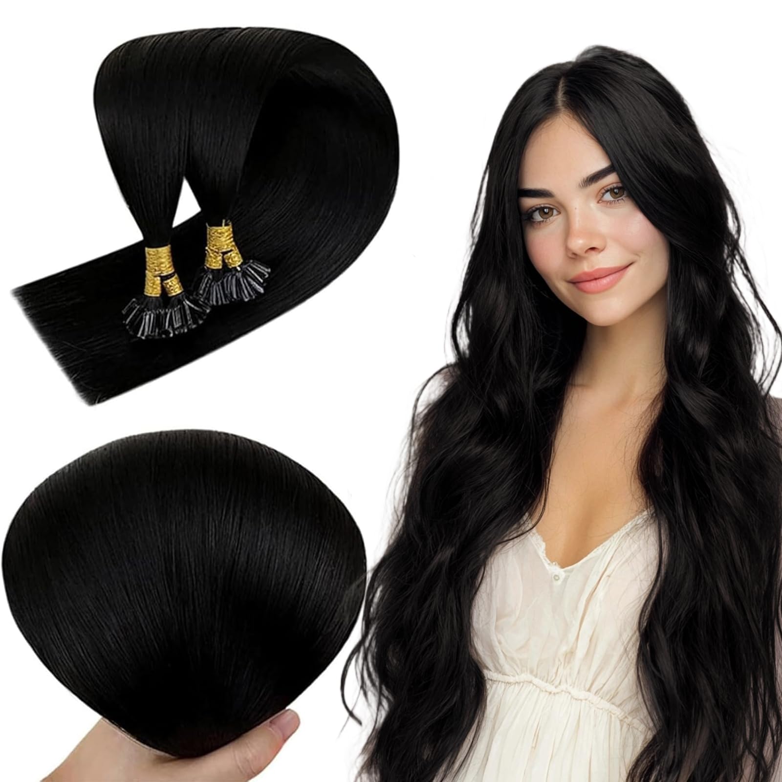 RUNATURE U Tip Hair Extensions Human Hair Black U Tip Human Hair Nail U Tip Extensions Remy Hair 12 inch 40 Gram #1 — image 1