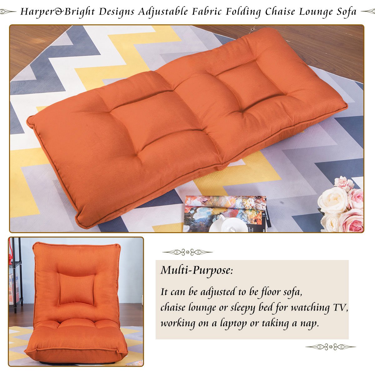 Harper&Bright Designs Folding Floor Gaming Chair Sofa Lounger Bed