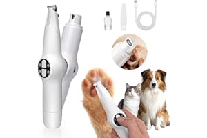AIERSA Dog Paw Trimmer for Grooming, 2 in 1 Dog Nail Trimmer with Light, Electric Dog Paw Hair Trimmer, Quiet Dog Clippers Grooming Kit, Paw Shavers for Dogs Feet, Safe Dog Nail Trimmer for Small Large Dogs
