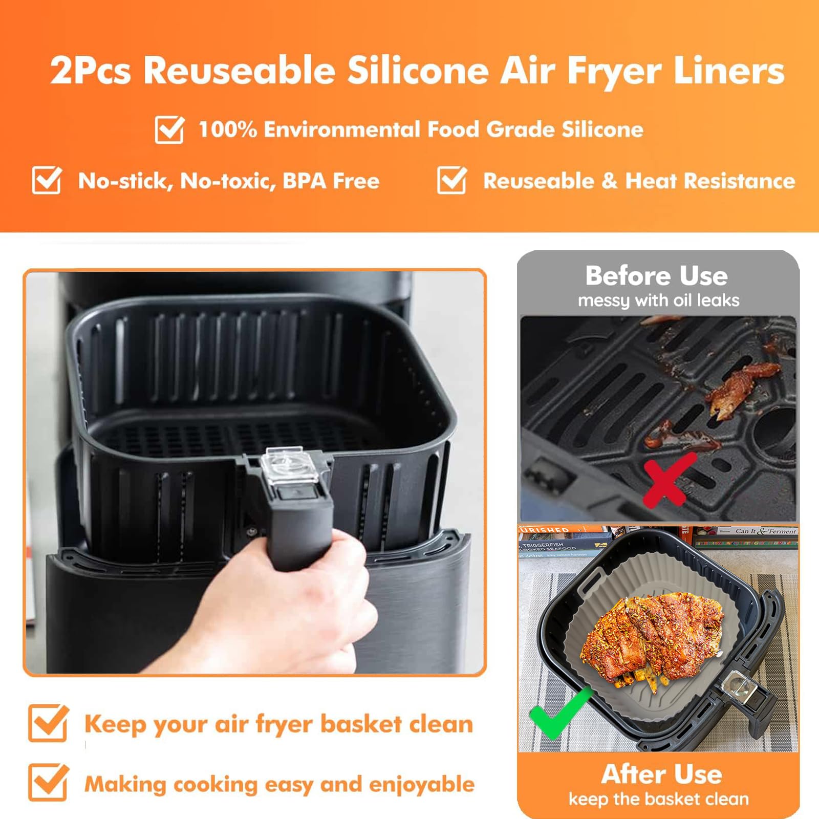 Air Fryer Accessories Fit for Instant Vortex Plus 6 Quart Air Fryer, Cosori 5.8QT 6QT, PowerXL 7QT, Gourmia, Nuwave, Cuisinart, Including Rack & Skewers, Etc