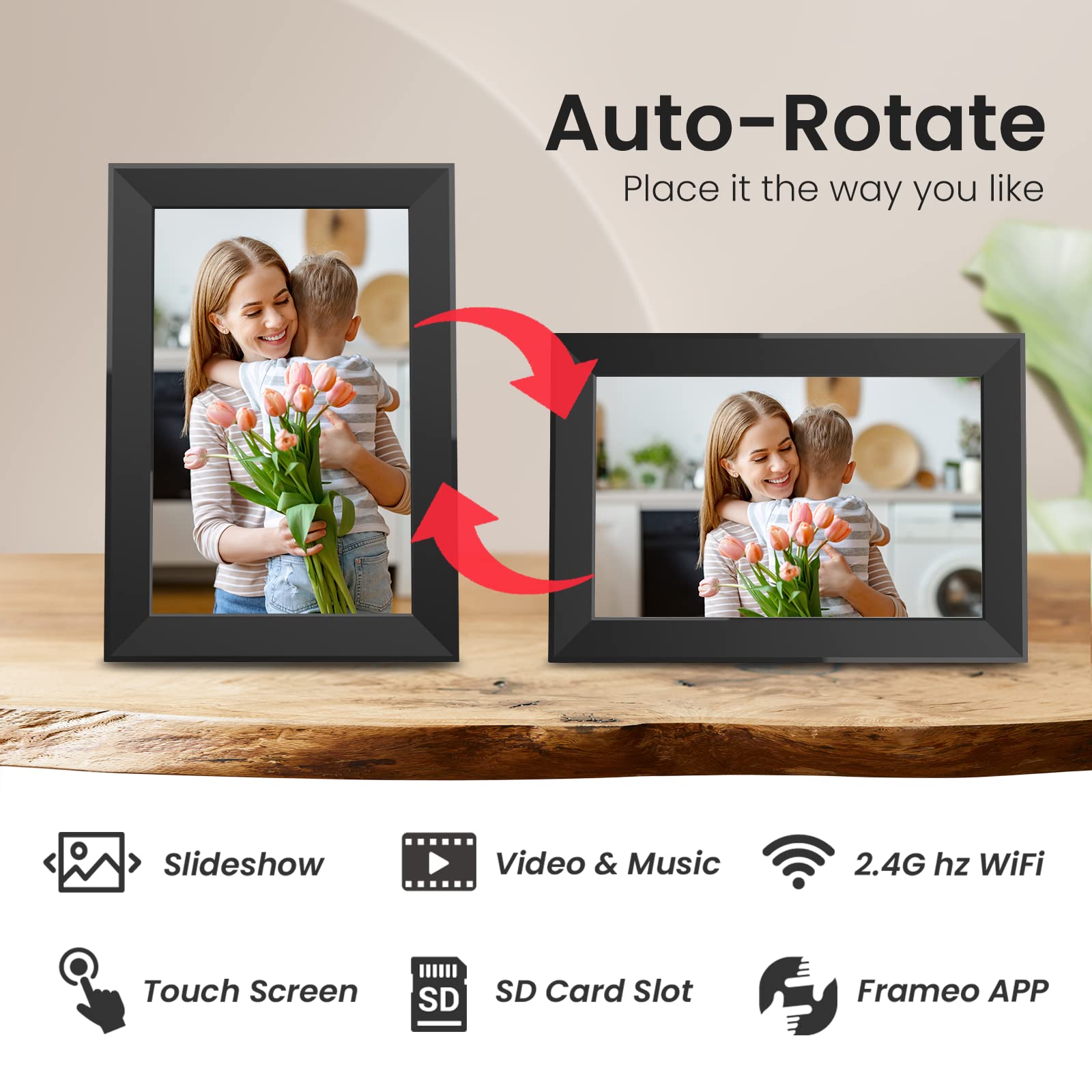10.1 Inch Digital Picture Frame with 32GB Storage, Frameo WiFi Digital Photo Frame, 1280 * 800 IPS Touch Screen, Auto-Rotate Slideshow, Easy to Share Photo/Video via Free App