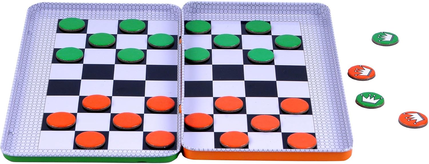 The Purple Cow PC797 Magnetic Game Box for kids and adults Checkers Travel, Green, pequeño - Image 4