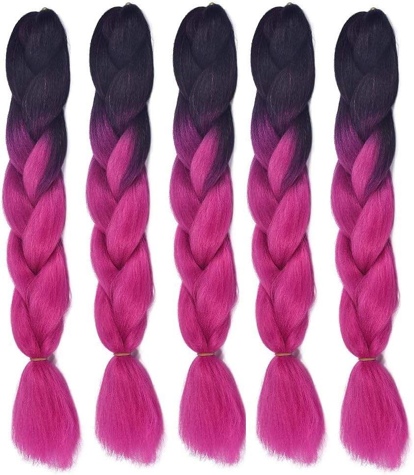 ErSiMan Synthetic Braiding Hair Extensions Kanekalon Hair Ombre Twist Braiding Hair High Temperature Hair Extensions 5Pcs/Lot 100g/Pc 24" (60CM) (black-magenta)
