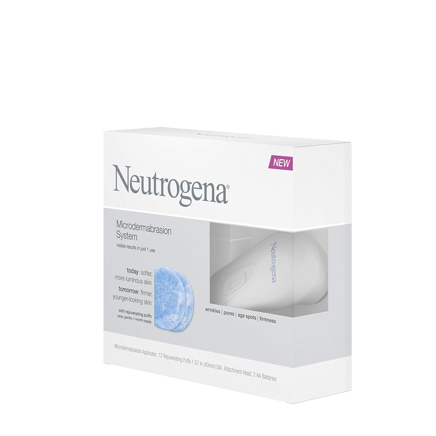 Neutrogena Microdermabrasion Starter Kit – At home microdermabrasion machine - Skin Exfoliator with Glycerin - Skin Firming, Pore Minimizer, Age Spot Remover- 1 month supply, 1 ct: Beauty