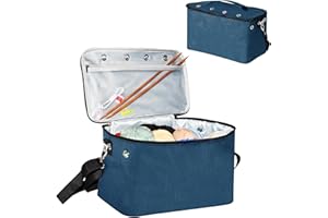 ATRASTOUT Crochet Yarn Knitting Bag, Yarn Holder Storage Organizer 13"inch Portable Breathable Travel Yarn Bag for Girls,Mother Gift for her(No Accessories Included), Blue