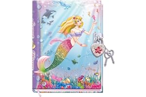DUDUBUY Mermaid Secret Diary with Lock 7" Journal Notebook with 300 Sided Lined and blank Pages With Gem Studded Heart Shaped