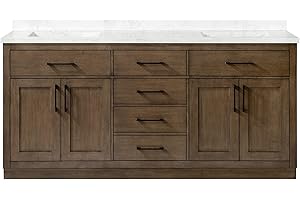 OVE Decors Maya Plus 72 in. Double Sink Bathroom Vanity in Almond Latte Finish, Black Hardware and Included Power Bar