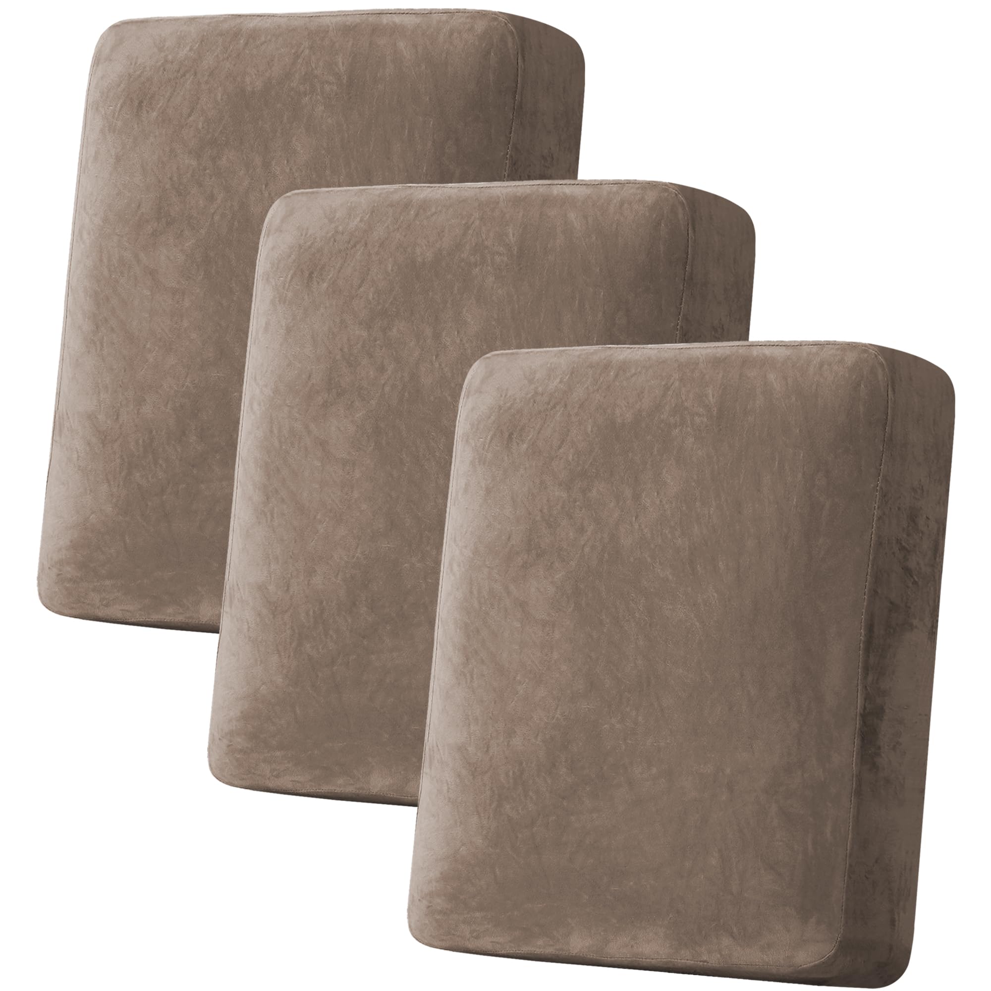 Photo 1 of H.VERSAILTEX Velvet Stretch Couch Cushion Cover Plush Cushion Slipcover for Chair Loveseat Sofa Cushion Furniture Protector Seat Cushion Sofa Cover (3 Piece Sofa Cushion Covers, Mocha)