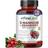 FineLand D-Mannose + Cranberry – 1600mg per Serving – 120 Vegan Capsules – Urinary Tract & Bladder Health Support – Non-GMO, Gluten-Free, Made in USA