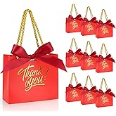 EQOREIIN 30 Pack Small Thank You Gift Bags with Handles 5.5 x 2.4 x 4.7 Inches Mini Red Gift Bags with Bow Ribbon Tiny Party Favor Bag Bulk for Easter Mother's Day Baby Shower Wedding (Red)