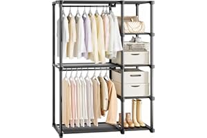 Mavivegue 4-Tier Portable Closet with Shelves & Hanging Rod - Portable Wardrobe Closet for Bedroom, Closet, Dorm - Easy Assembly Clothing Rack with Shelves for Clothes, Shoes, Accessories
