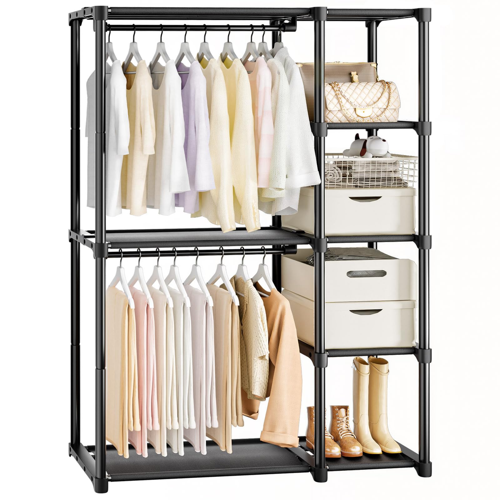 Photo 1 of **INCOMPLETE** Mavivegue 4-Tier Plastic Portable Closet with Shelves & Hanging Rod - Portable Wardrobe Closet for Bedroom, Closet, Dorm - Easy Assembly Clothing Rack with Shelves for Clothes, Shoes, Accessories