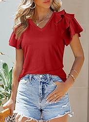 SHEWIN T Shirts for Women Ruffle Short Sleeve Tops