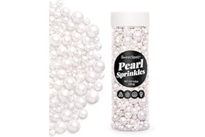 Sweet Spell White Pearl Sprinkles for Cake Decorating (130g/ 4.6oz) - Sugar Candy Ball Pearls for Cupcakes, Ice Cream Toppers, and Baking Cake Decoration