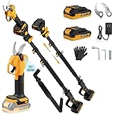 2-in-1 Electric Pruning Shears with Extension Pole, Cordless Power Pruner with 2 Inch Cutting Diameter, Brushless Motor, LCD Display & 2×2.0Ah Batteries for High Branch & Tree Trimming