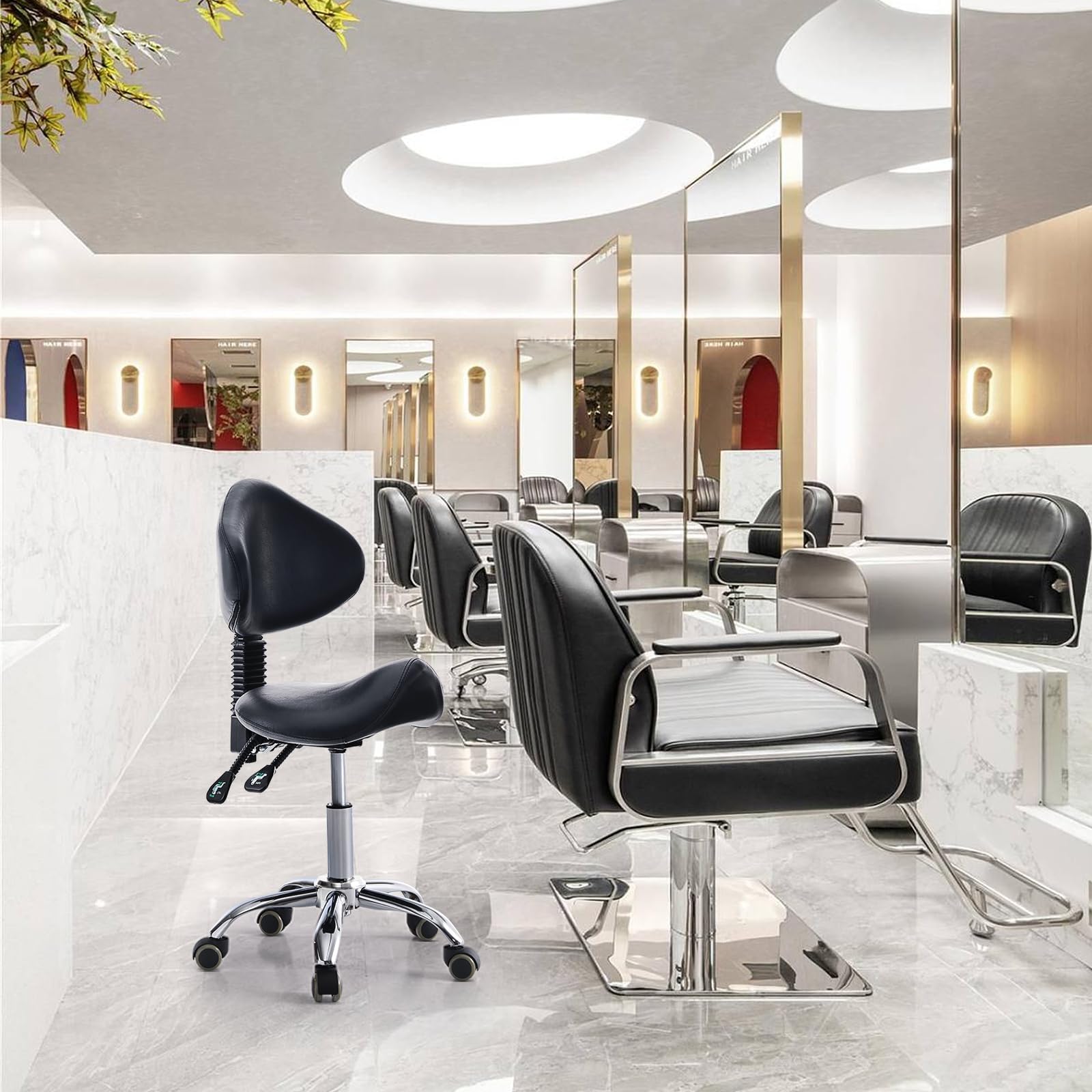 Saddle Stool with Wheels Ergonomic Rolling Chair for Lash Nail Art Tattoo Artist Dentist Clinic Shop Home Salon Spa Massage Facial Office,Adjustable Hydraulic Stool (Black) - Image 2