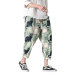 PRIJOUHE Men's Casual Capri Pants Elastic Waist