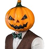 CreepyParty Jack-o-Lantern Mask, Costume for Halloween Party | Full Head Natural Latex Jack-o-Lantern Mask for Halloween Costumes, Haunted Events, Stage Scenes and Seasonal Photos
