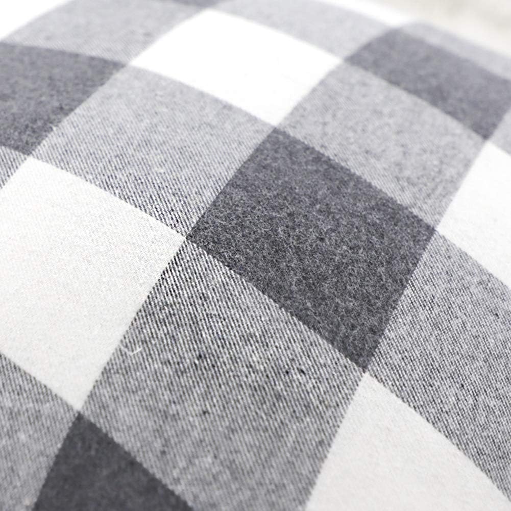 4TH Emotion Set of 2 Farmhouse Buffalo Check Plaid Throw Pillow Covers Cushion Case Cotton Polyester for Sofa Grey and White, 18 x 18 Inches: Home & Kitchen