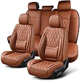 Car Seat Covers Full Set, Breathable Leather Automotive Front and Rear Seat Covers, Car Seat Protectors Full Set,Universal Automotive Vehicle Seat Cover for Most Sedan SUV Pick-up Trucks, Brown