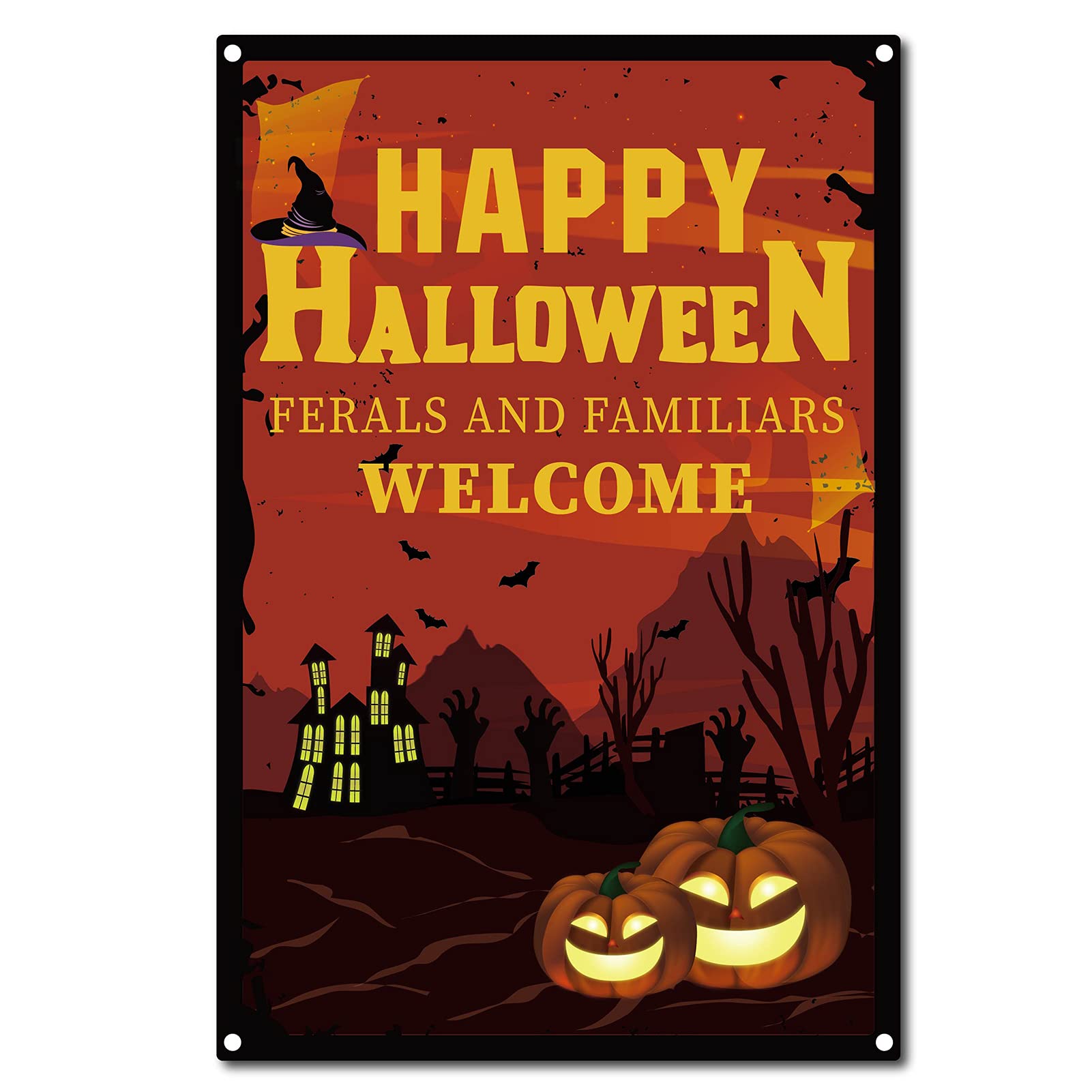 CREATCABIN Happy Halloween Metal Vintage Tin Sign Wall Decor Pumpkin Decoration for Home Wall Art Kitchen Bar Pub Room Farm Garage Vintage Retro Poster Plaque 12 x 8inch