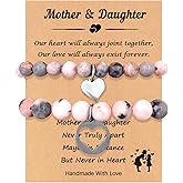 2Pcs Mother Daughter Bracelets, WGXIA Matching Heart Pink Natural Stone Beads Bracelet for Mom & Daughter Birthday Mothers Day Jewelry Gifts