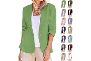 CETHRIO Linen Blazer Women Summer Lightweight Button 3/4 Sleeve Blazers for Women Business Casual Suit Jacket with Pockets