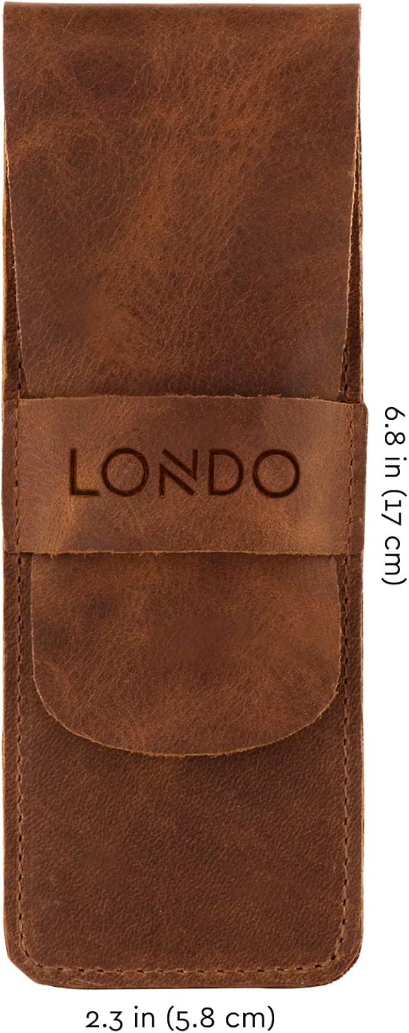 LONDO Genuine Leather Pen and Pencil Case with Tuck in Flap, Stationery Bag, Brown - Image 4