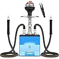 2 Hose Hookah Set Micro Cube Acrylic Hookah With Silicone Bowl Coal Tong Hookah Charcoal Holder Magical Remote LED Light for Better Shisha Narguile Smoking