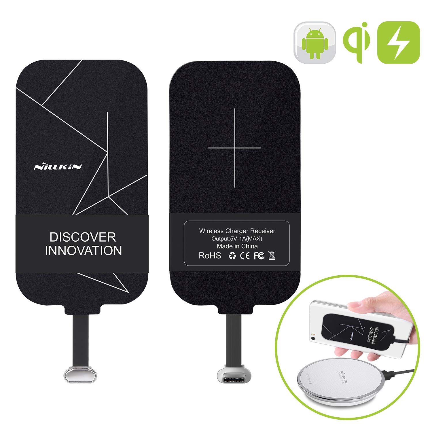 Nillkin Type C Wireless Charging Receiver - Ultra Thin Magic Tag Wireless Charging Receiver Chip for Galaxy A56/A53/A32/Xioami POCO X4 / OnePlus10 /Moto g50 and Other Big SizeType C Phones